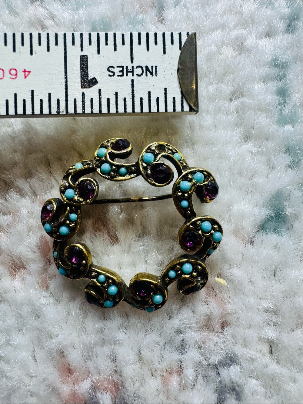 Amethyst & Turqiouse Vintage Wreath Brooch Pin - Picture 6 of 7